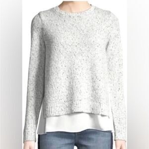 CLUB MONACO White Black Gray Speckled Wool Blend Knit Chiffon Insert Sweater XS